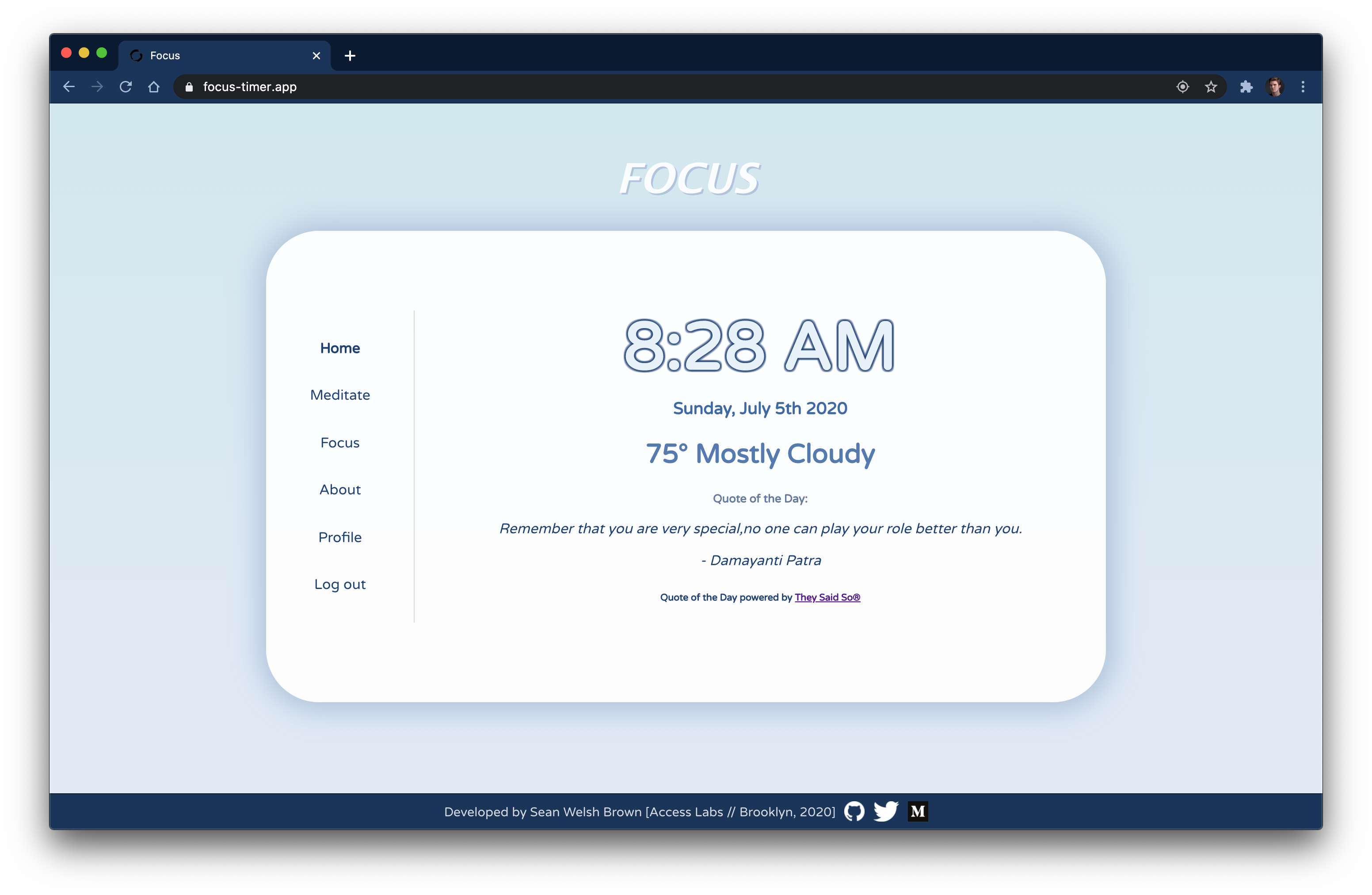 Screenshot of Focus app